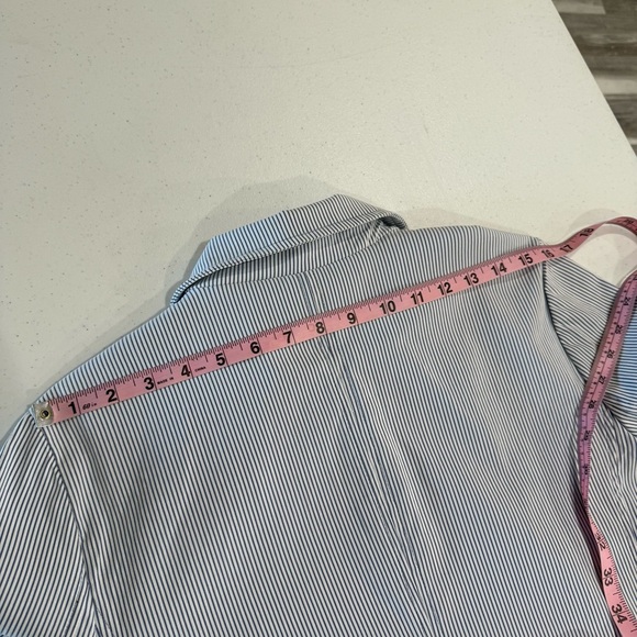 Chico's Snap Button Jacket Blue & White Pin Stripe Blazer Size 12-14 (Chico’s 2) - Picture 9 of 16
